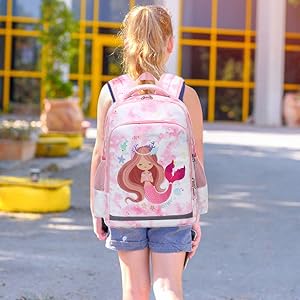 Polyester Kids School Backpack Bà nàng tiên cá School Bag Three Piece Set 4
