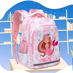 Polyester Kids School Backpack Bà nàng tiên cá School Bag Three Piece Set 6
